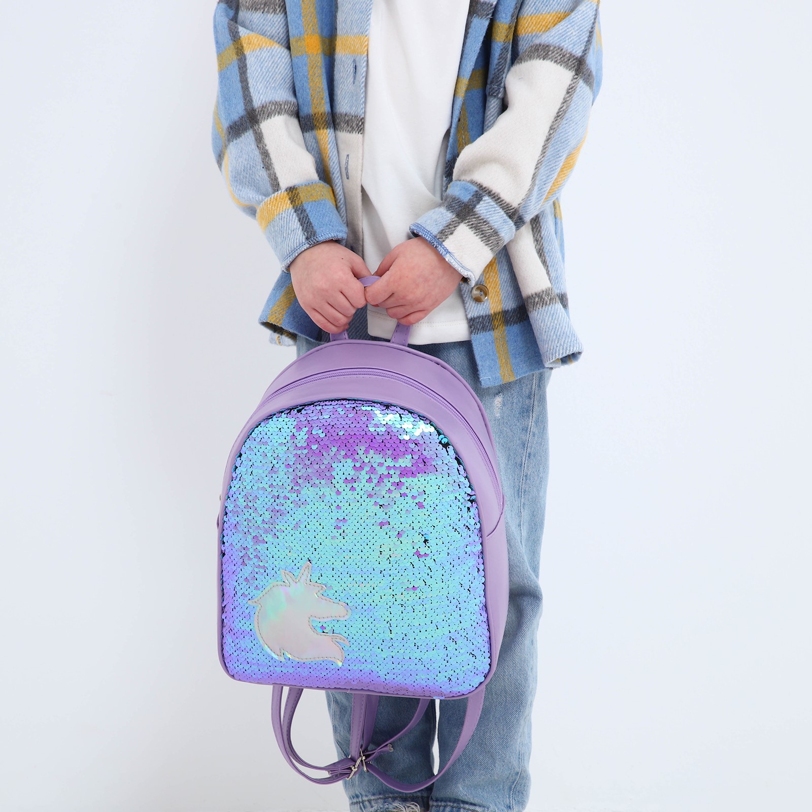 Рюкзак детский NAZAMOK с пайетками отдел на молнии цвет голубой «Единорог» - фото 10