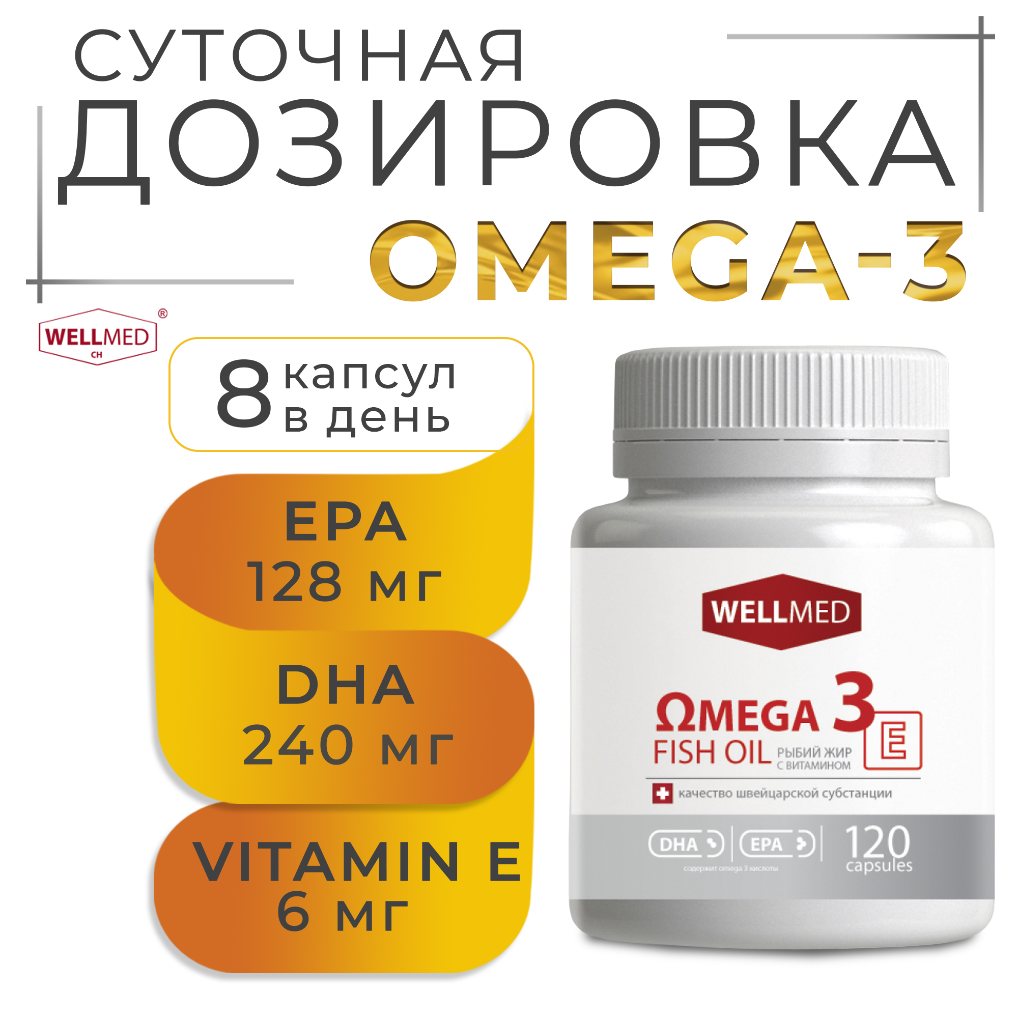 Концентрат Omega 3 для женщин WELLMED Рыбий жир с витамином E 120 капсул - фото 2