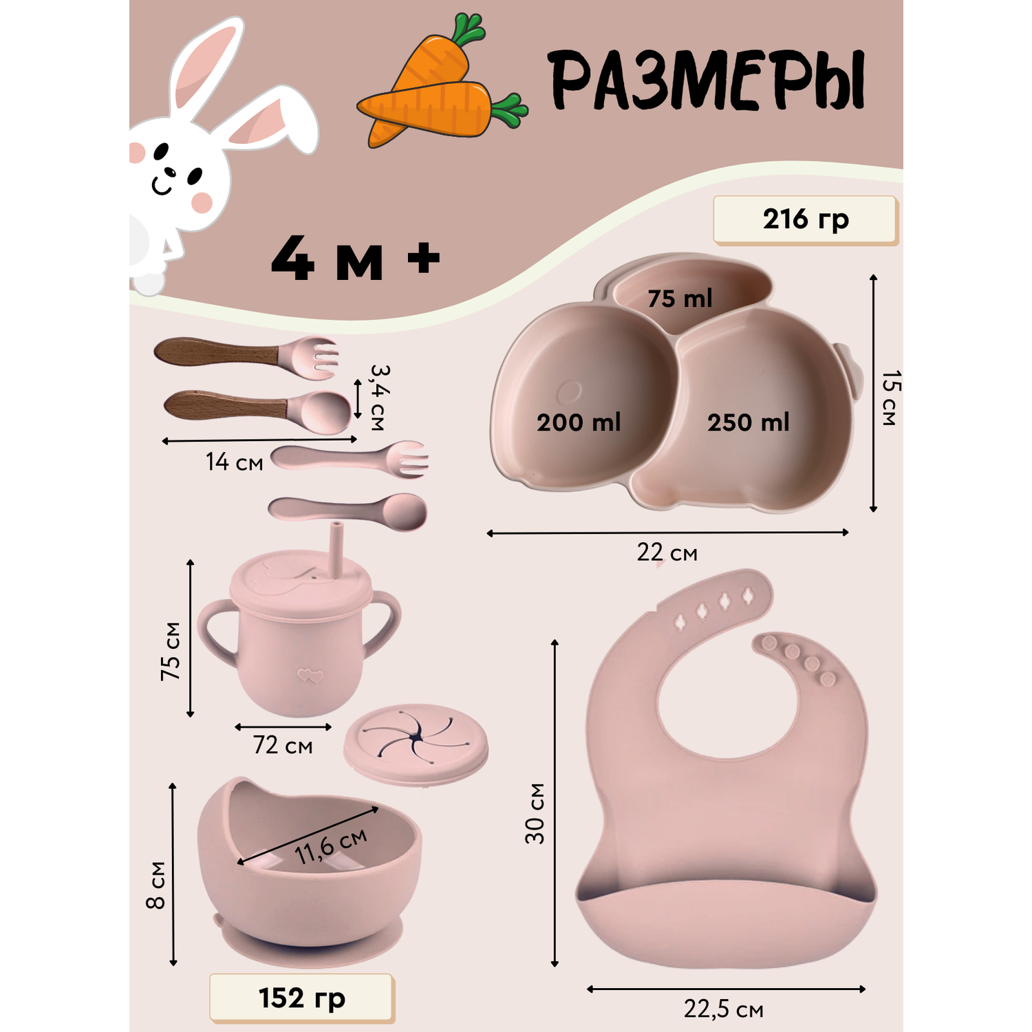 Набор детской посуды PlayKid персиковый - фото 3