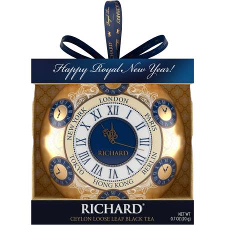 Чай черный крупнолистовой Richard Christmas Toy Clocks с символом нового года часы 20 гр