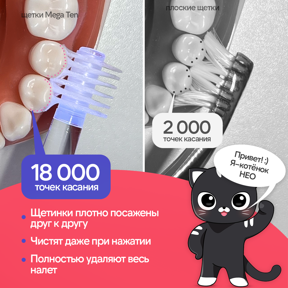 Зубная щетка Mega Ten kids sonic Котенок Black Edition детская - фото 7