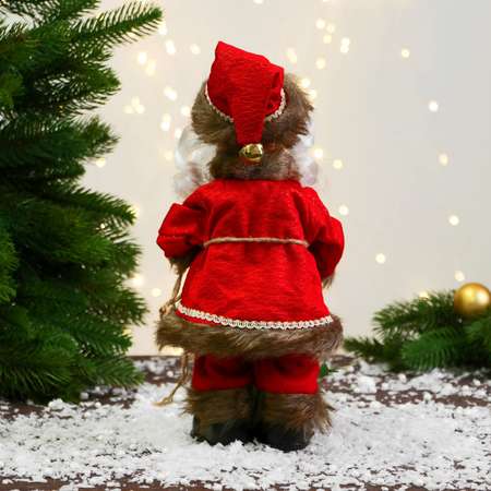 Дед мороз Зимнее волшебство «В кафтане с пуговицами и с мешком» 30 см двигается красно-коричневый