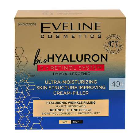 Крем для лица EVELINE Biohyaluron 3xretinol system 40+ с гиалуроновой кислотой и ретинолом 50 мл