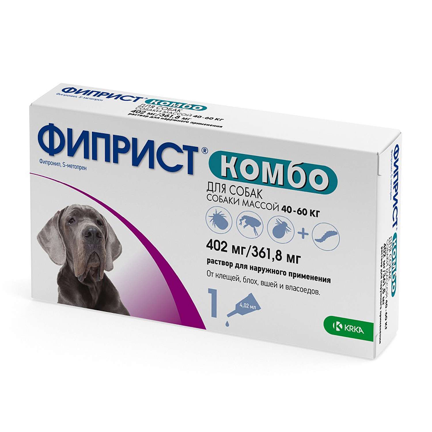 Препарат инсектоакарицидный для собак KRKA Фиприст Комбо 4.02мл №1 пипетка - фото 1