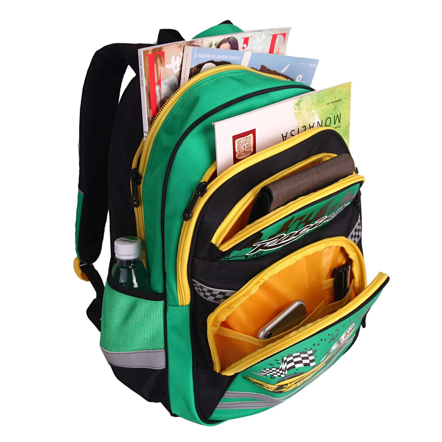Рюкзак школьный Grizzly Гонка Черный-Зеленый RB-860-5/3 - фото 4