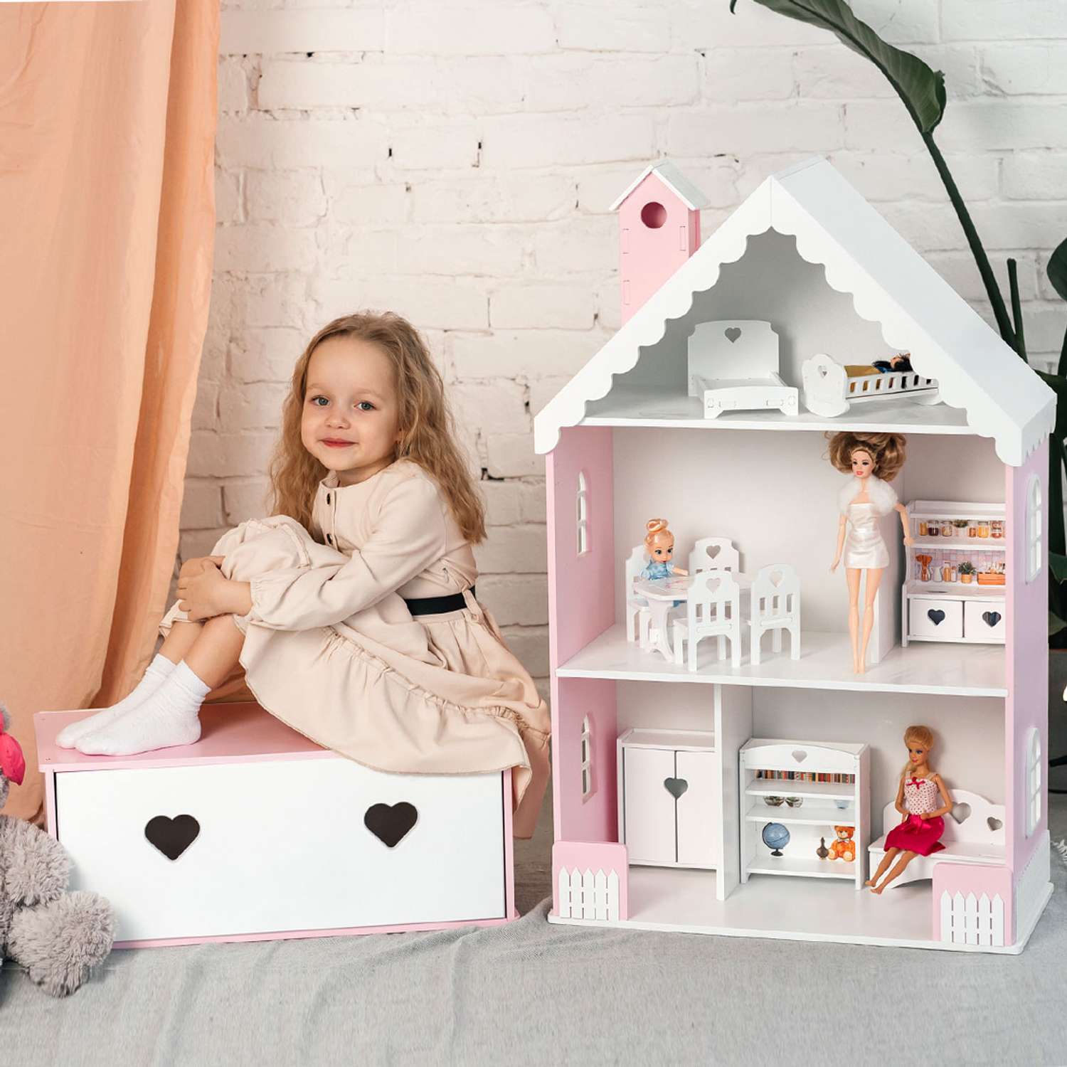 Кукольный дом Pema kids розово-белый Материал МДФ ЛуизаРозБел - фото 2