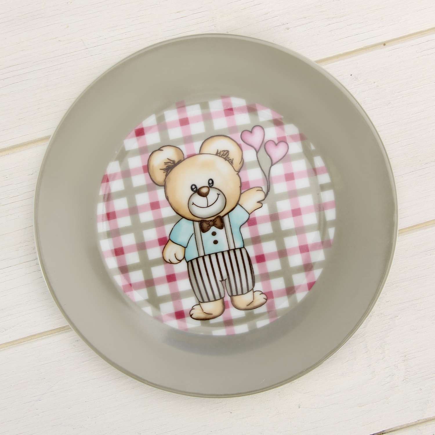 Набор детской посуды Доляна Мишка Клетка кружка миска тарелка - фото 5
