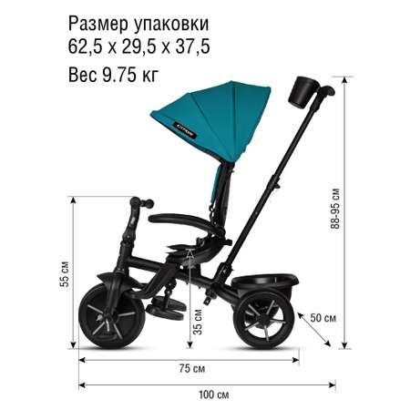 Велосипед-коляска детский CITYRIDE Xterra трехколесный диаметр 11 и 9 цвет бирюзовый