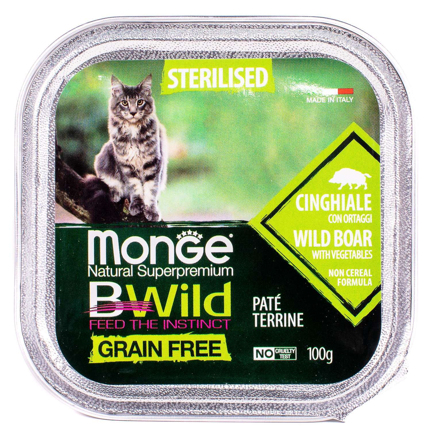Корм для кошек MONGE BWild Grain free стерилизованных из кабана с овощами консервированный 100г - фото 2