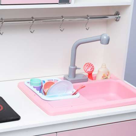 Детская кухня Sitstep рейлинг и интерактивная плита/вода из крана. Розовые фасады