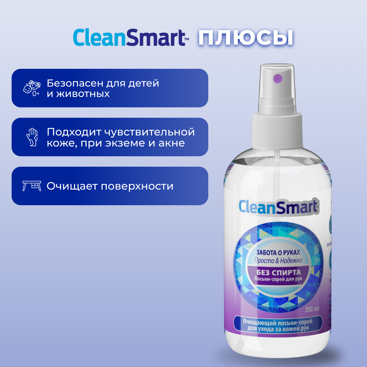Антибактериальный спрей CleanSmart Антисептик для рук и поверхностей санитайзер для всей семьи 250 мл - фото 4