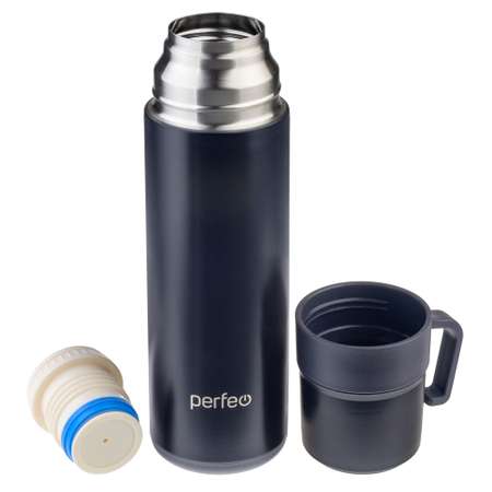 Термос Perfeo для напитков с пробкой-кнопкой и кружкой 600 мл черный