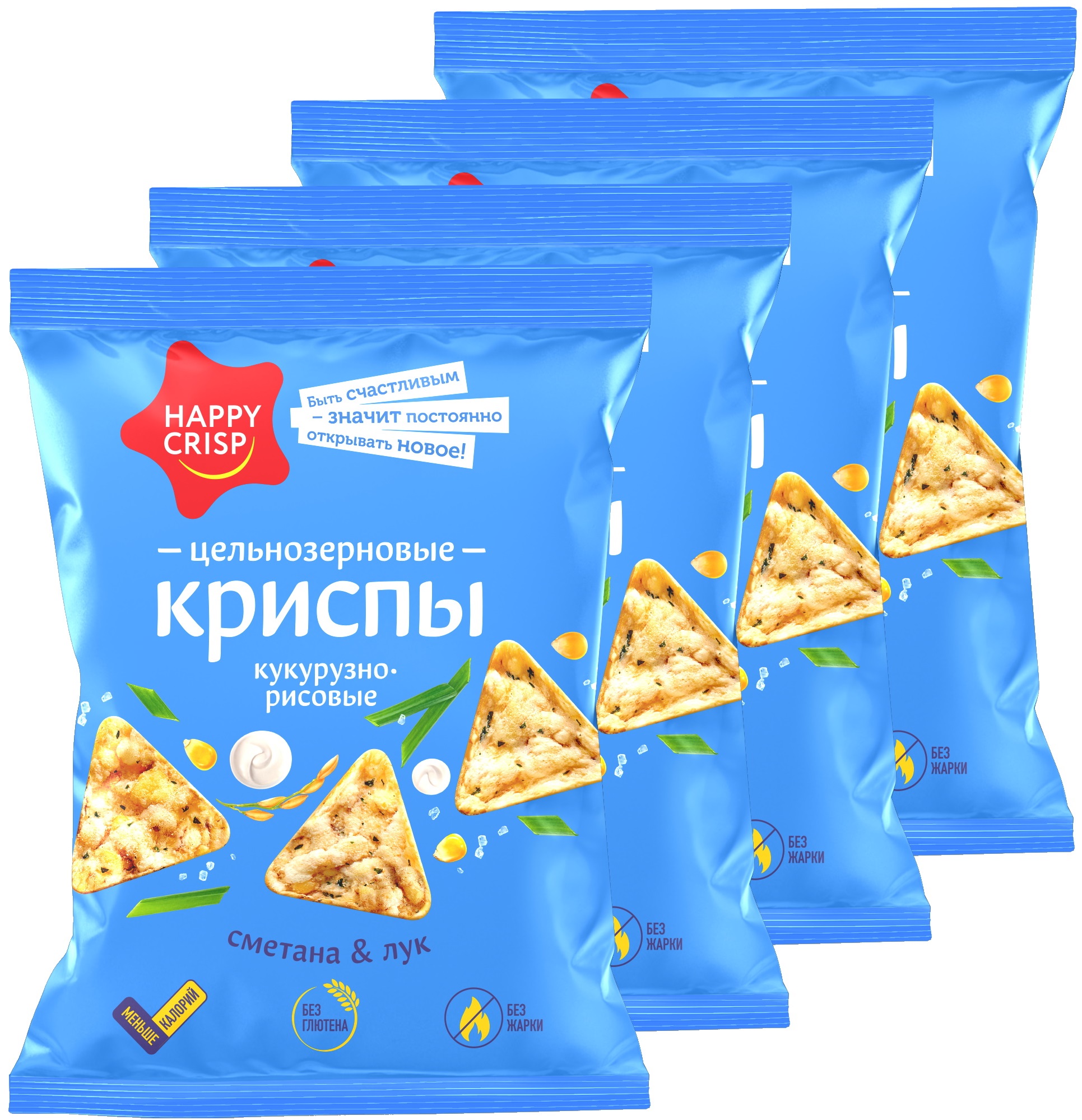 Чипсы Happy Crisp цельнозерновые Сметана и лук 4 шт по 50 г - фото 1