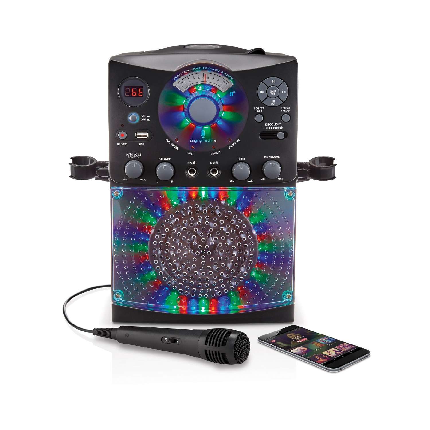 Караоке система Singing Machine с LED Disco подсветкой черный Bluetooth CD+G USB - фото 4