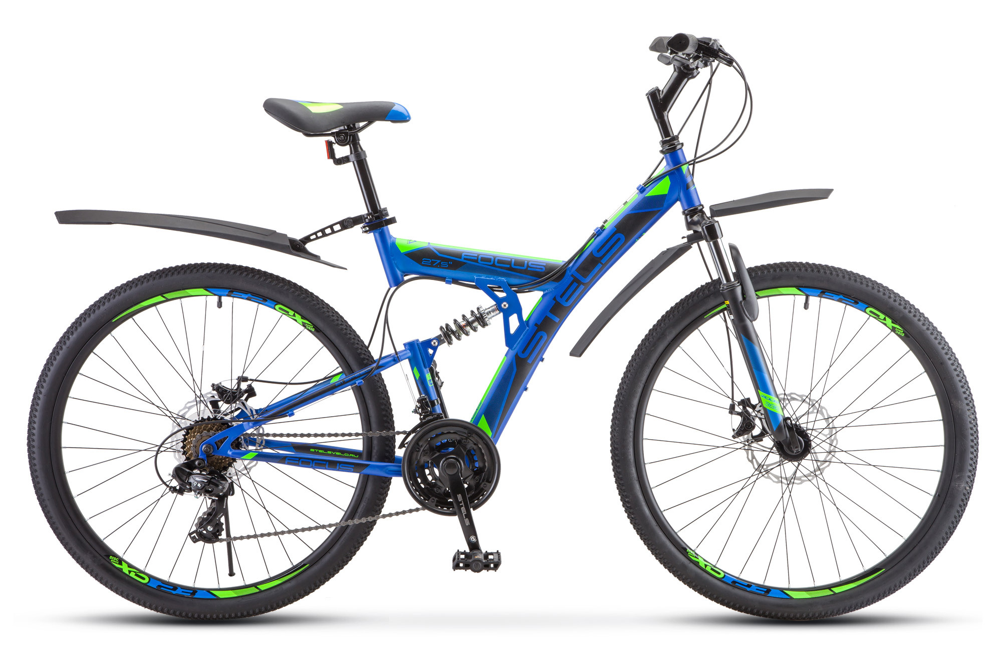 Велосипед STELS Focus MD 27.5 21-sp V010 19 Синий/неоновый-зелёный - фото 1