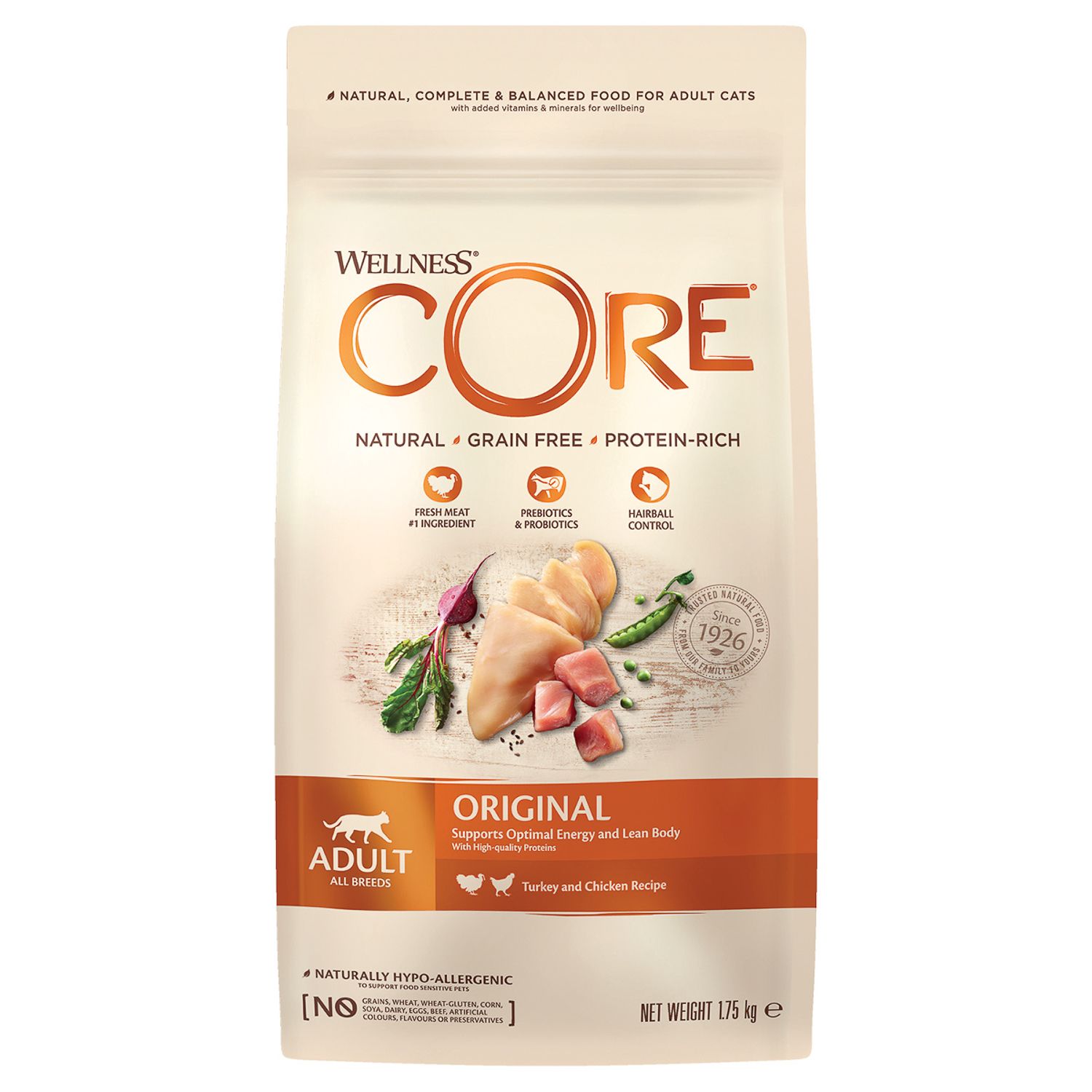 Сухой корм для кошек Wellness CORE 1.75 кг курица, индейка (для домашних, полнорационный) - фото 1