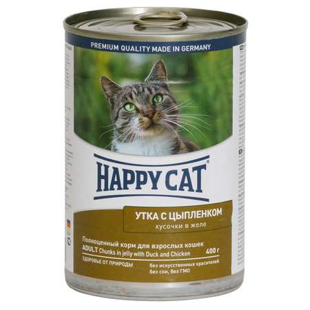 Корм влажный для кошек Happy Cat 400г кусочки в желе утка-цыпленок консервированный