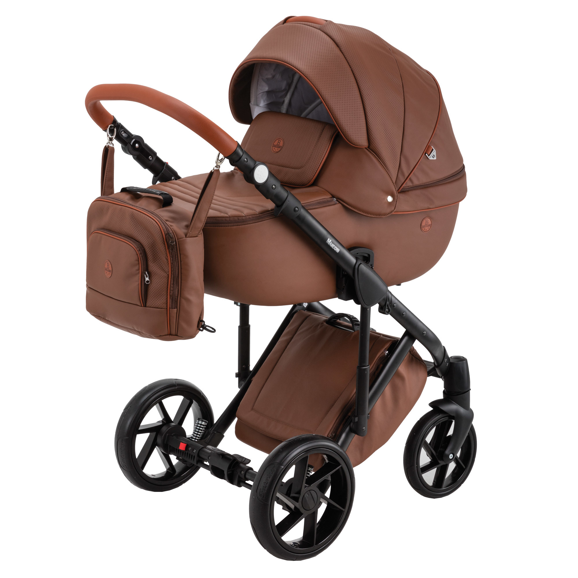 Коляска 3в1 BeBe-mobile Marconi 100% кожа BE4 Шоколадная кожа+Шоколадная перфорированная кожа - фото 1