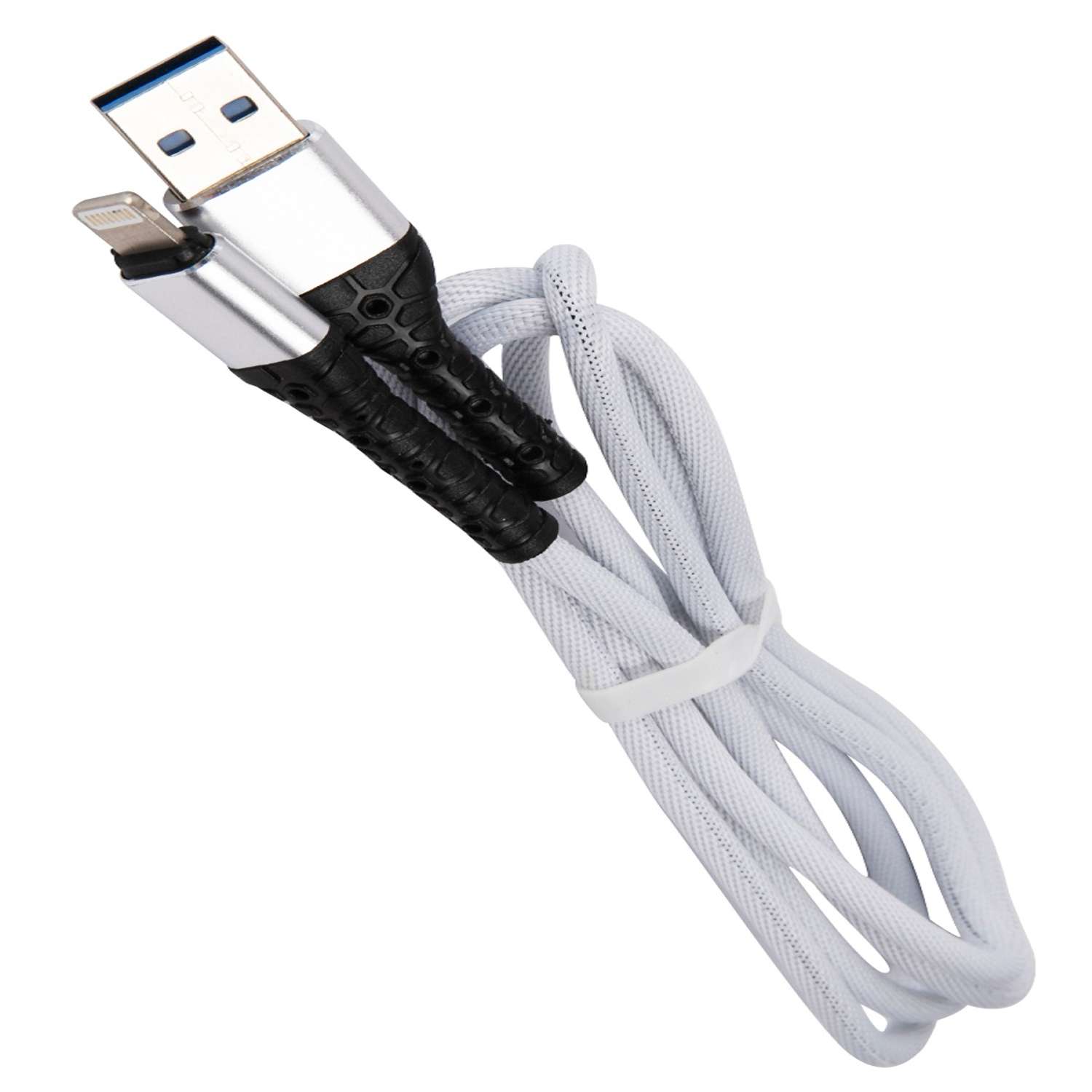 Дата-кабель mObility USB – Lightning 3А тканевая оплетка белый - фото 1