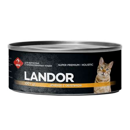 Корм для кошек Landor 0.1кг стерилизованных ягненок с облепихой ж/б