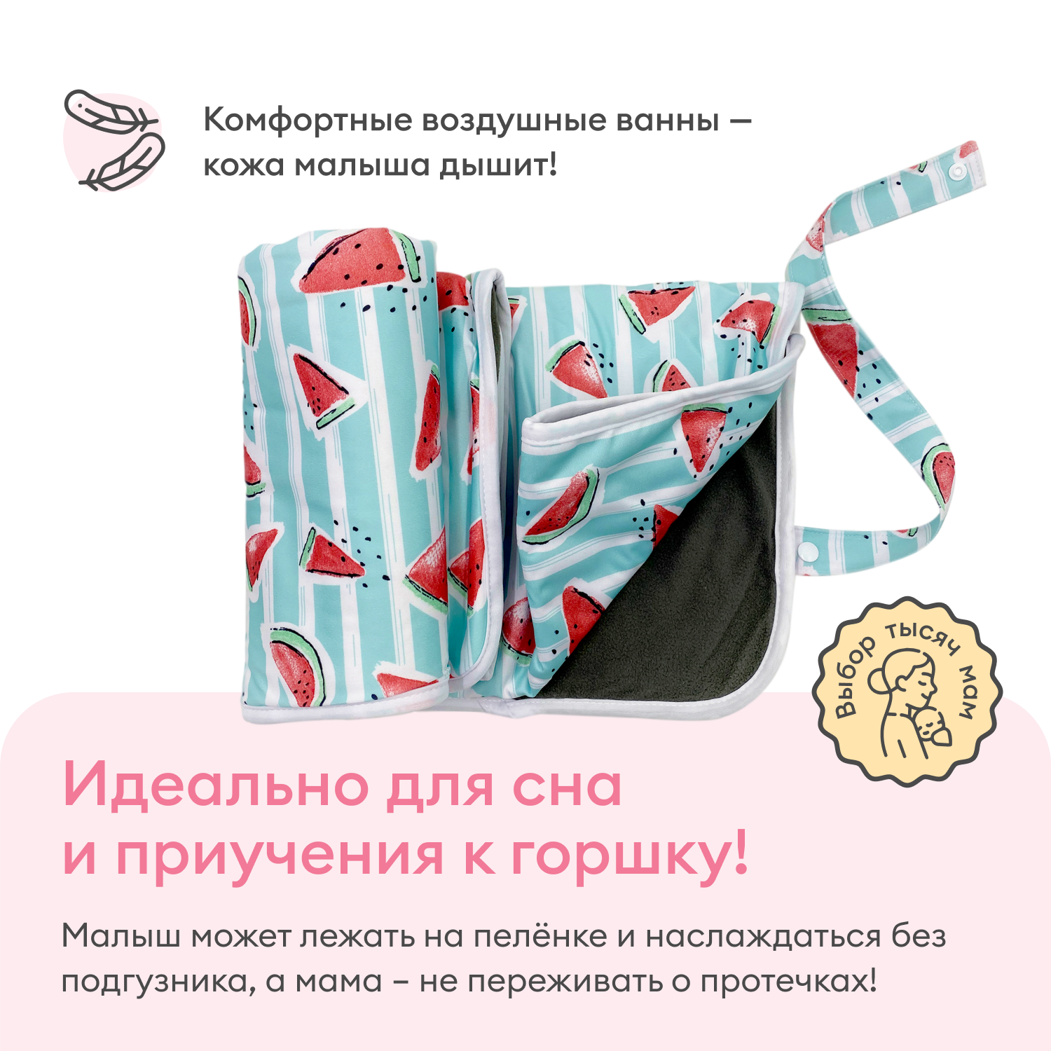 Впитывающая пеленка NappyClub многоразовая Арбузы 73 х 80 см - фото 3