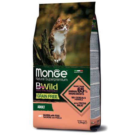 Корм для кошек MONGE BWild Grain free из лосося и гороха 1.5кг