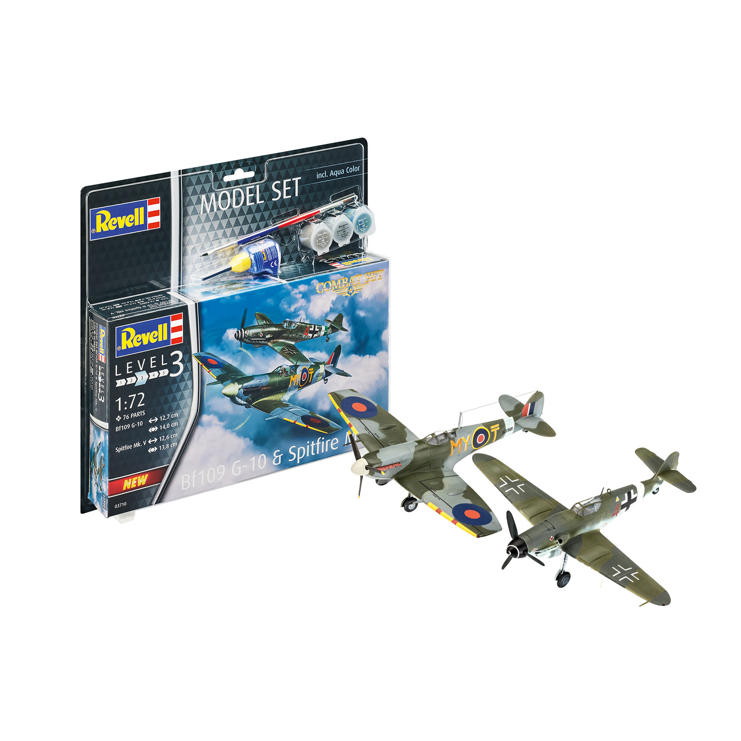 Сборная модель Revell Combat Set истребитель-низкоплан Bf109G-10 и Спитфайр Mk.V 63710 - фото 1