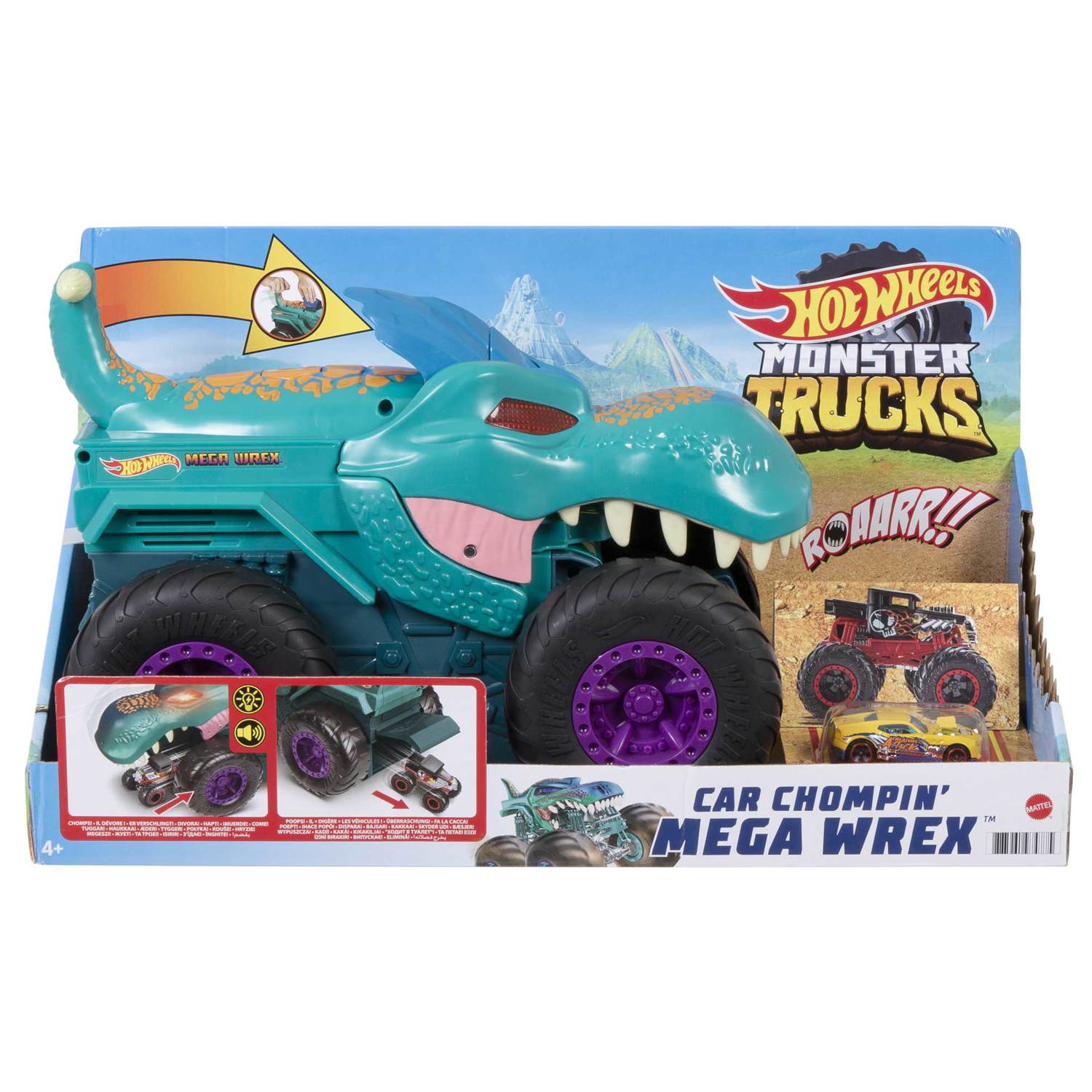 Игровой набор Hot Wheels Автовоз Монстр Трак Хищный Мега Рекс с 1 машинкой  купить по цене 7808 ₽ в интернет-магазине Детский мир