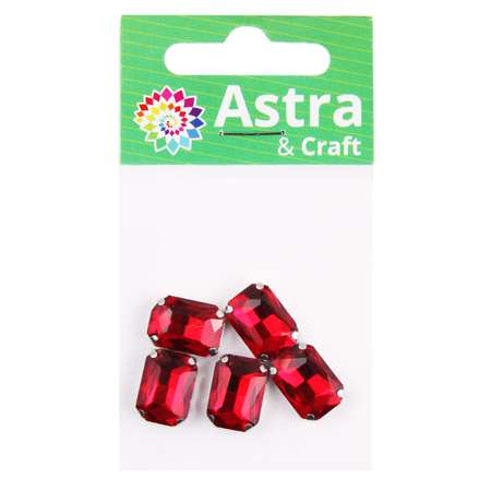 Хрустальные стразы Astra Craft в цапах прямоугольные для творчества и рукоделия 10 мм 14 мм 5 шт серебро красный