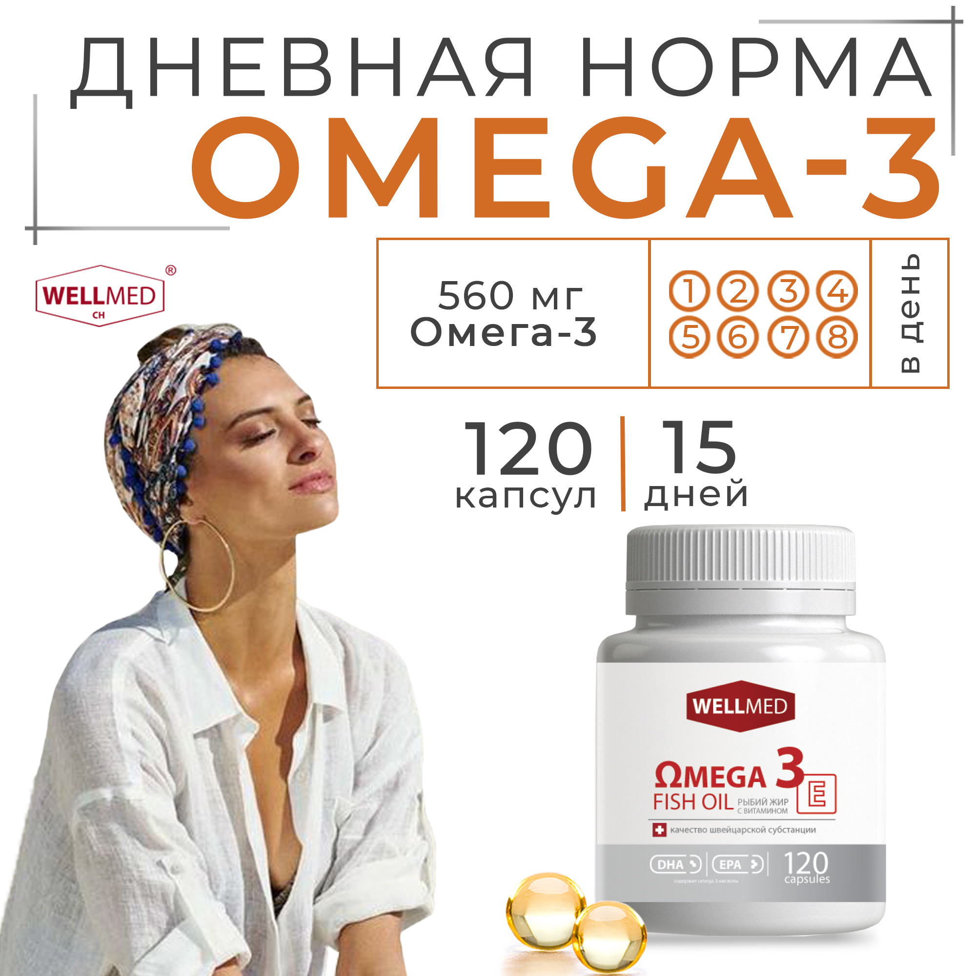 Концентрат Omega 3 для женщин WELLMED Рыбий жир с витамином E 120 капсул  купить по цене 296 ₽ в интернет-магазине Детский мир