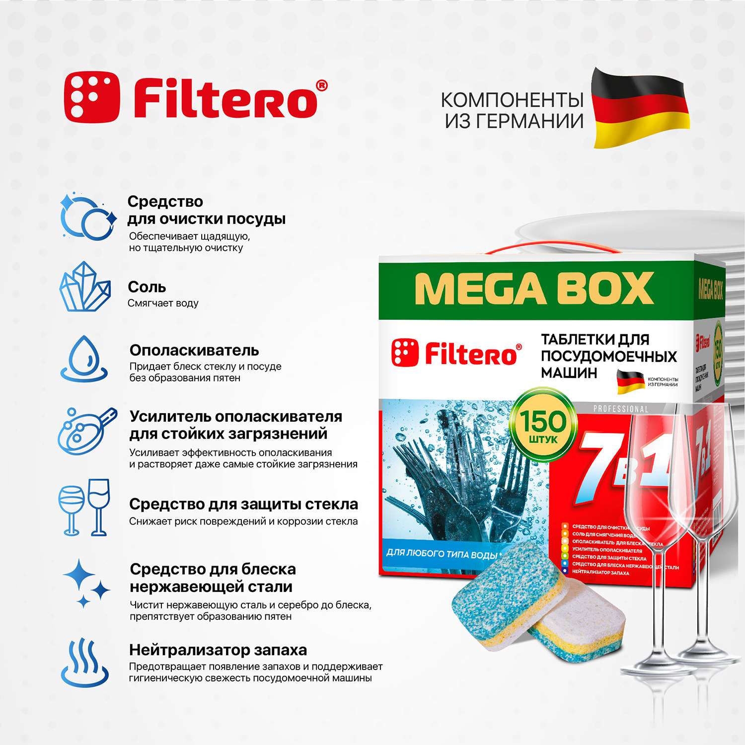 Таблетки Filtero для посудомоечной машины 7 в 1 150шт mega box - фото 2