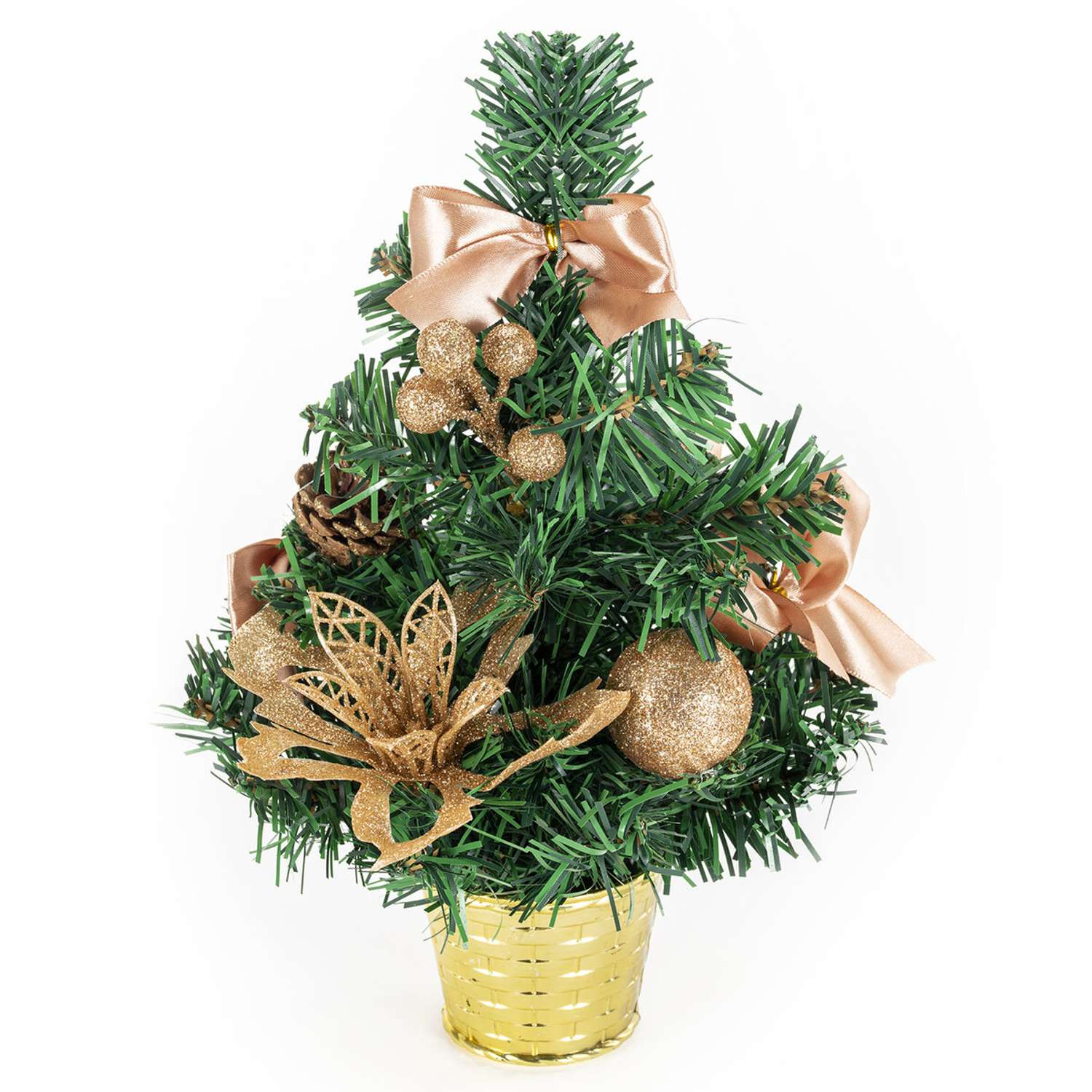 Новогодняя елка Золотая сказка искусственная настольная пушистая 30 см украшение кремовое золото - фото 1