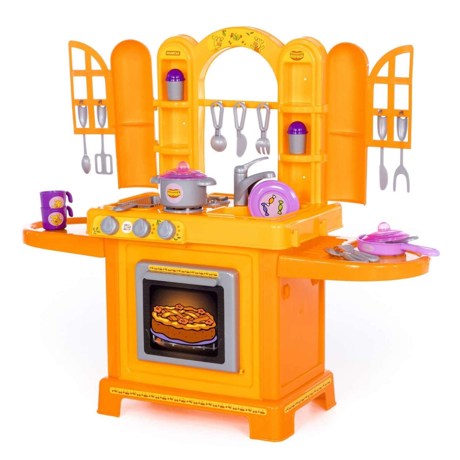 Игровой набор Полесье детская кухня с игрушечной посудой Оранжевая корова 88 см - фото 1