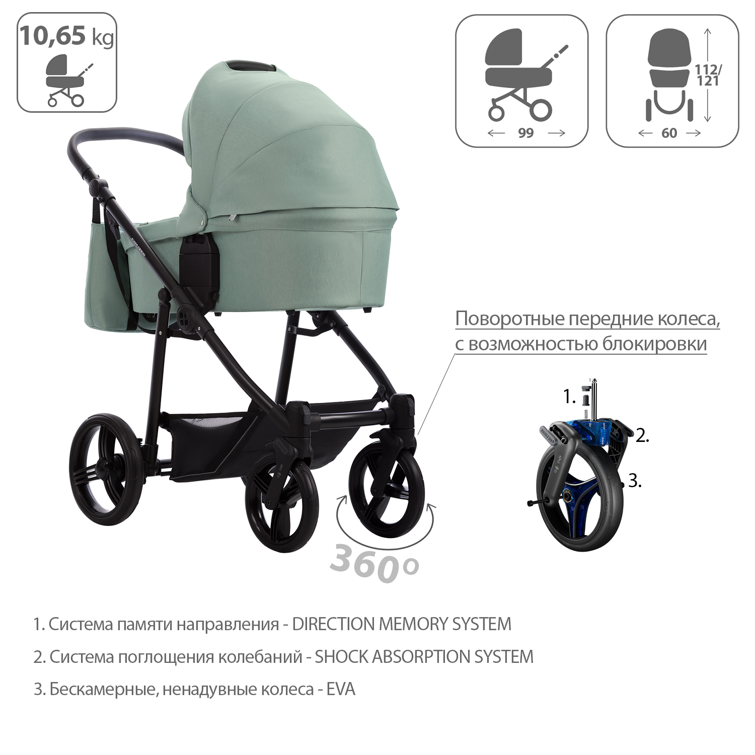 Коляска 2в1 Bebetto Explorer Air Lux шасси Черное 02 - фото 4