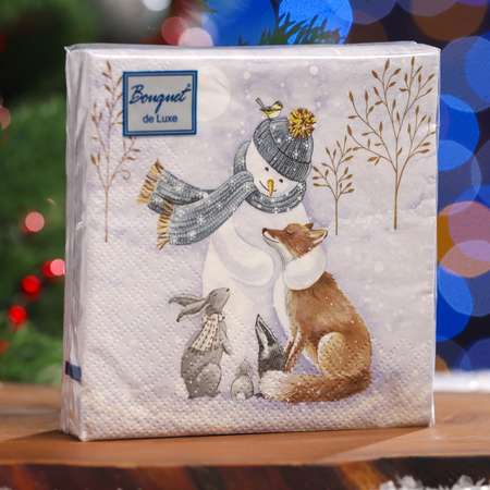 Салфетки Sima-Land бумажные Art Bouquet «Снеговик и его друзья» 3 слоя 24x24 25 листов
