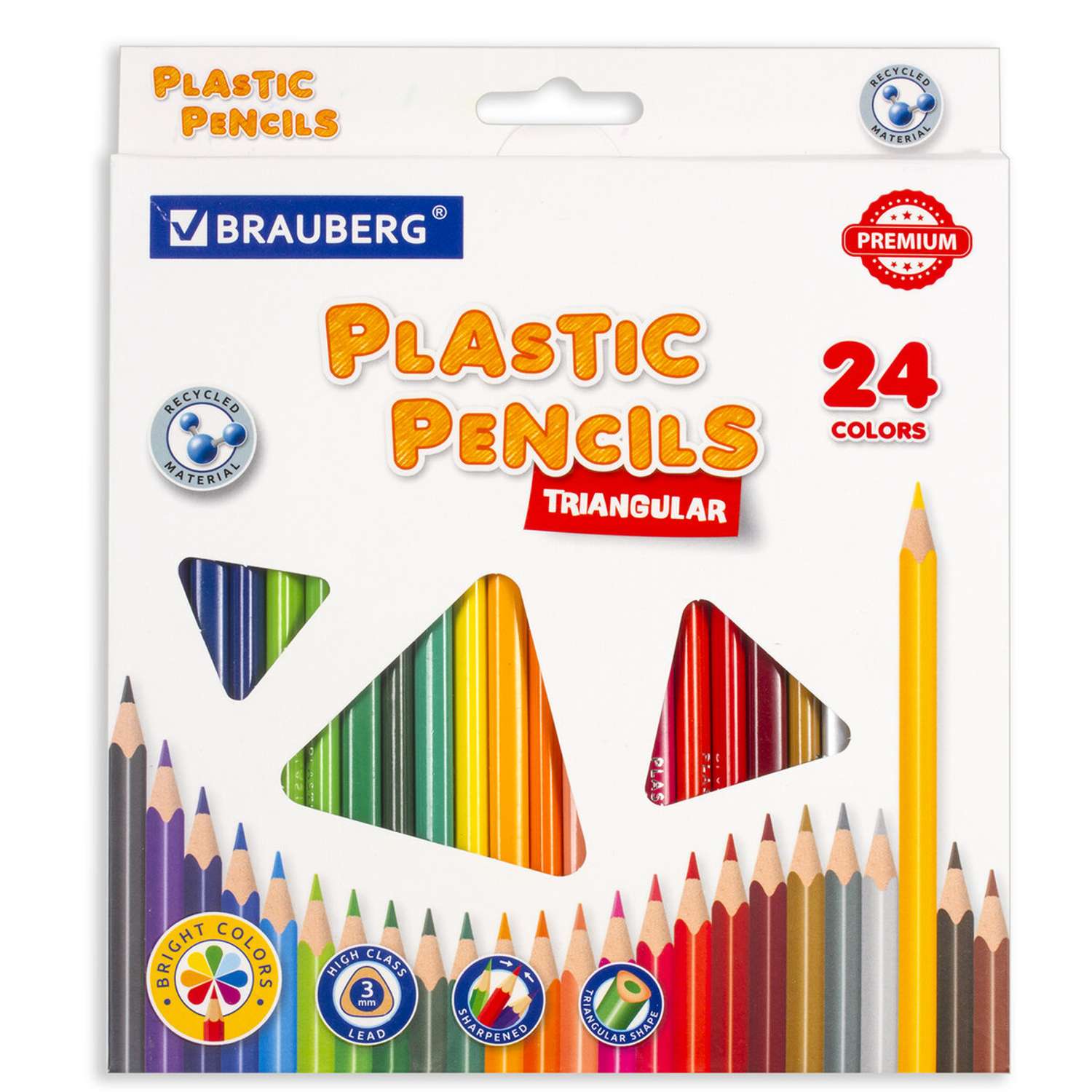 Карандаши цветные Brauberg пластиковые Premium 24 цвета трехгранные грифель мягкий - фото 6