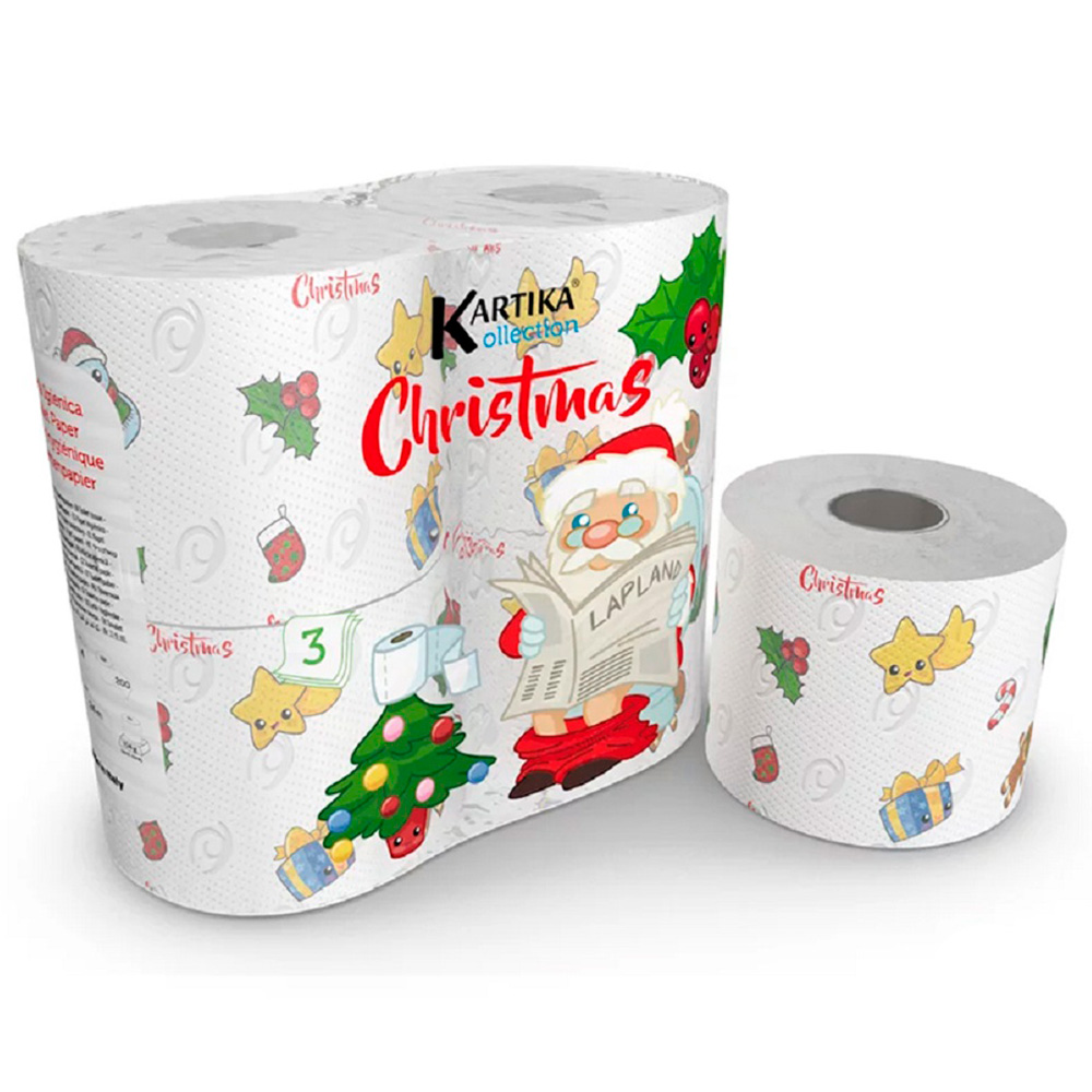 Туалетная бумага World cart с рисунком Рождество 3 слоя 4 рулона по 200 листов - фото 1