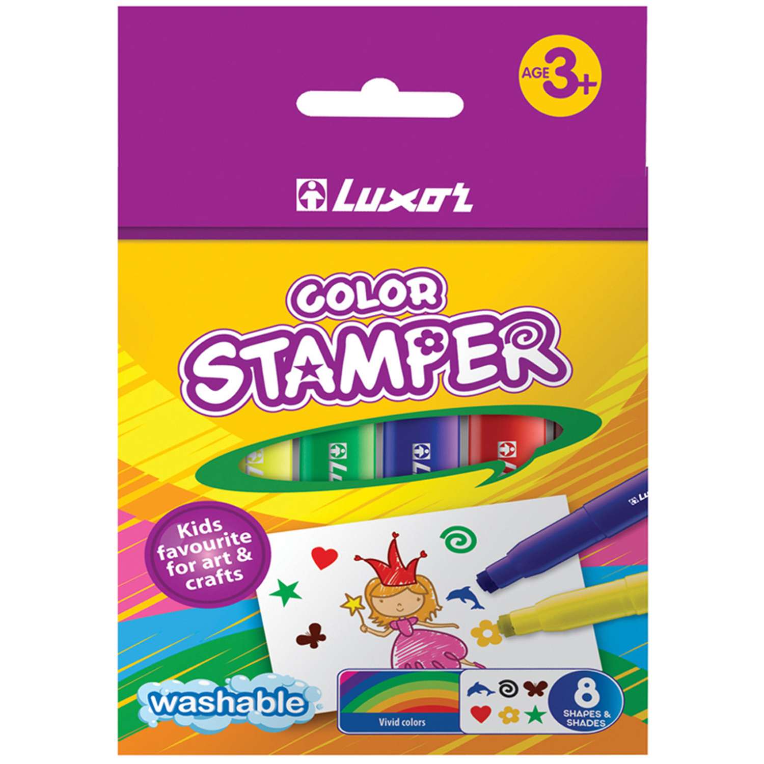 Фломастеры-штампы LUXOR Color Stamper 08 цв смываемые картон европодвес - фото 1