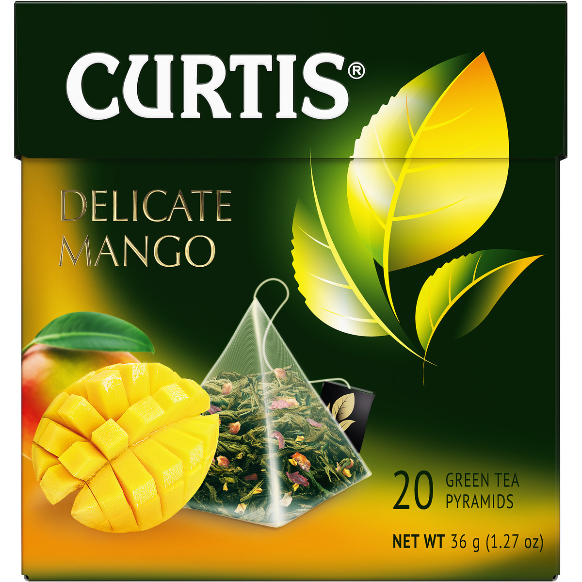 Чай зеленый Curtis Delicate Mango 20 пирамидок с ароматом манго кусочками ананаса и лепестками цветов - фото 1