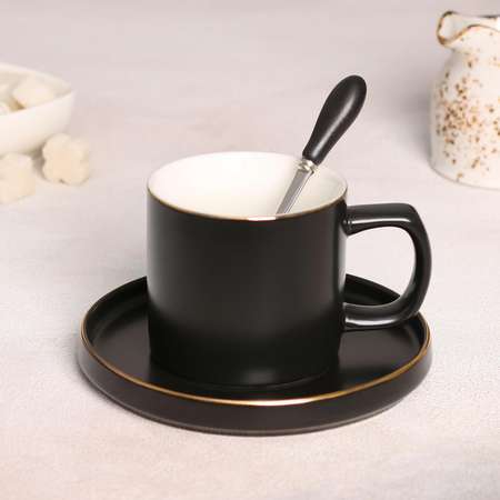 Чайная пара Sima-Land Грация чашка 220 мл блюдце ложка цвет черный мат