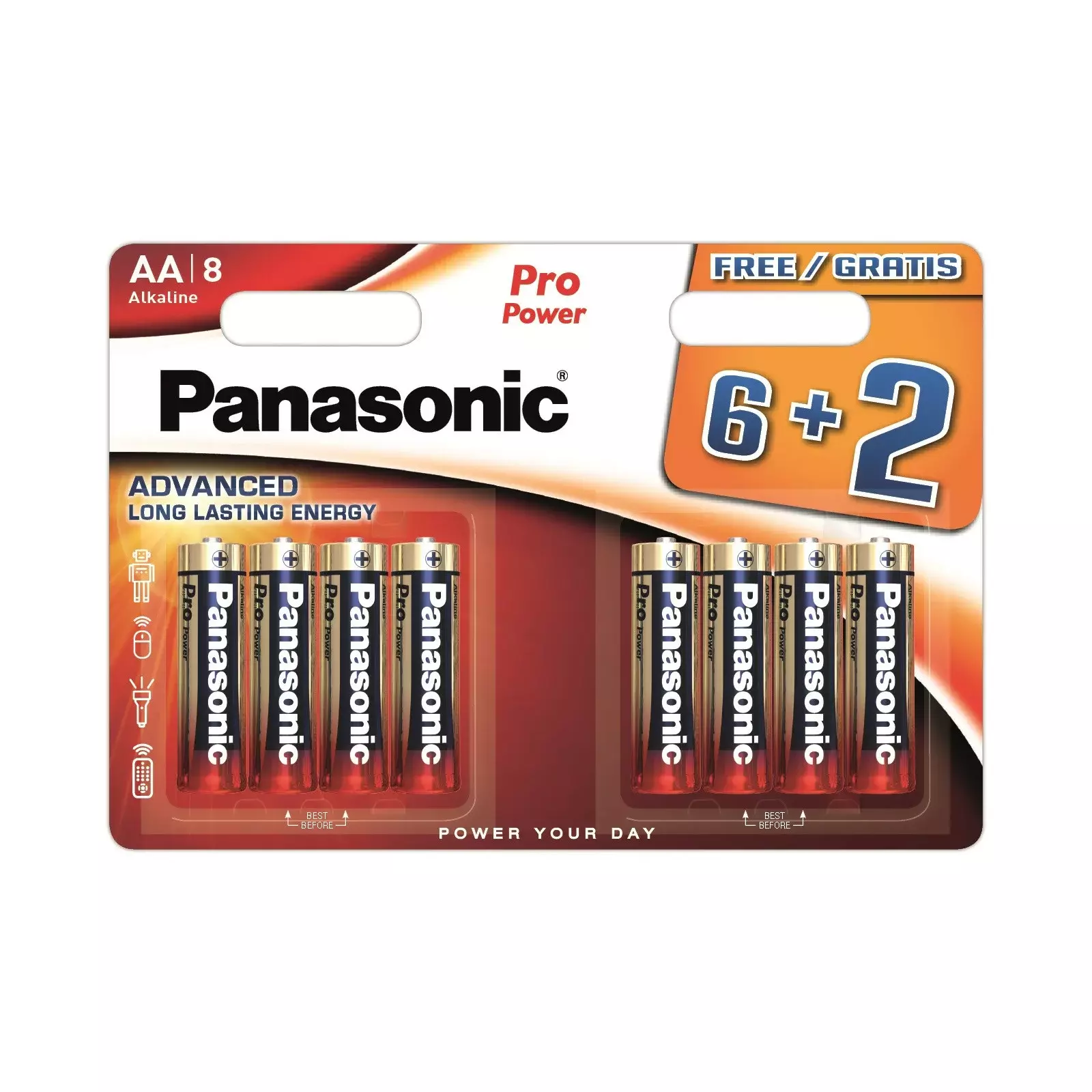 Щелочная батарейка Panasonic AA Pro Power promo pack в блистере 8шт LR6XEG/8B2F - фото 1