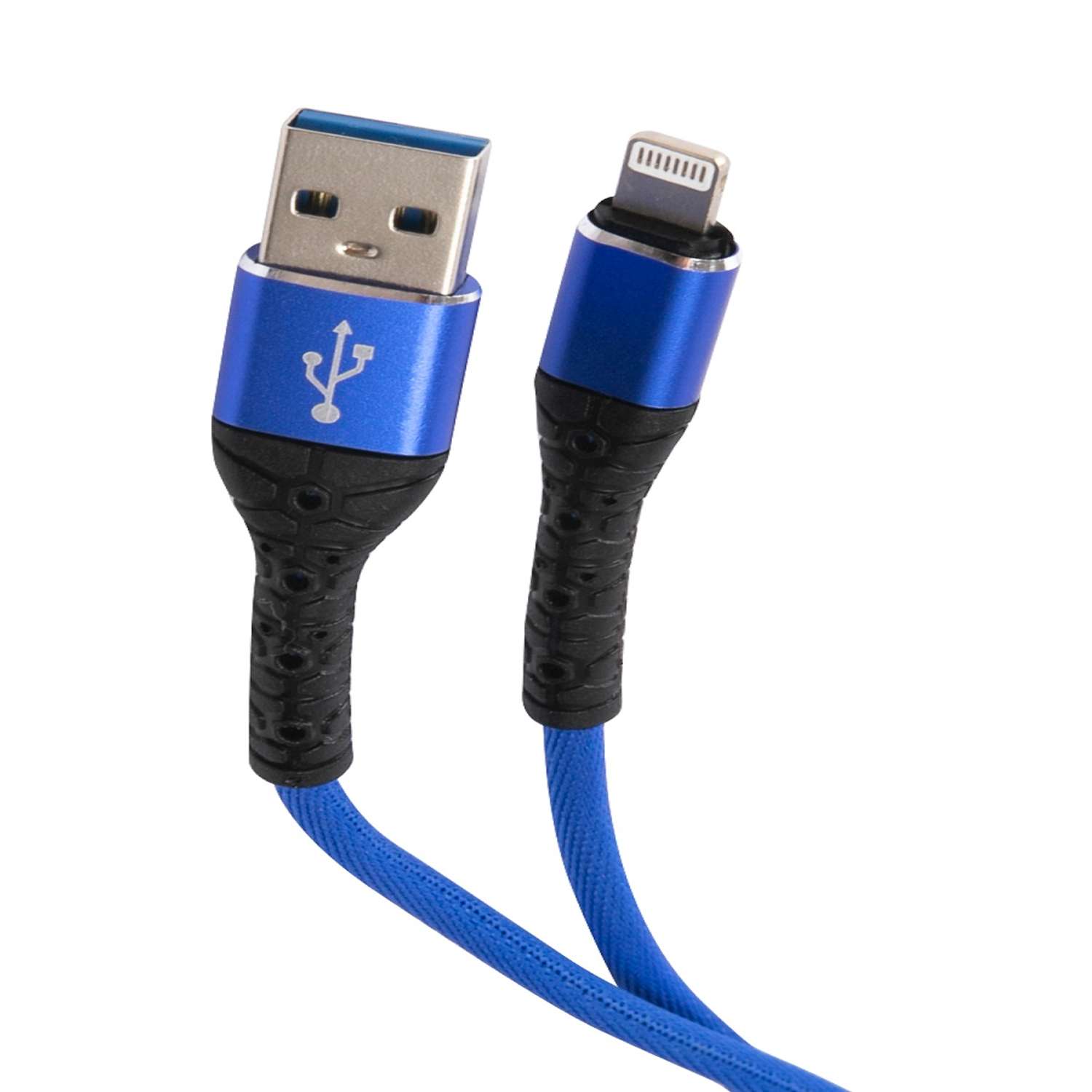 Дата-кабель mObility USB – Lightning 3А тканевая оплетка синий - фото 2