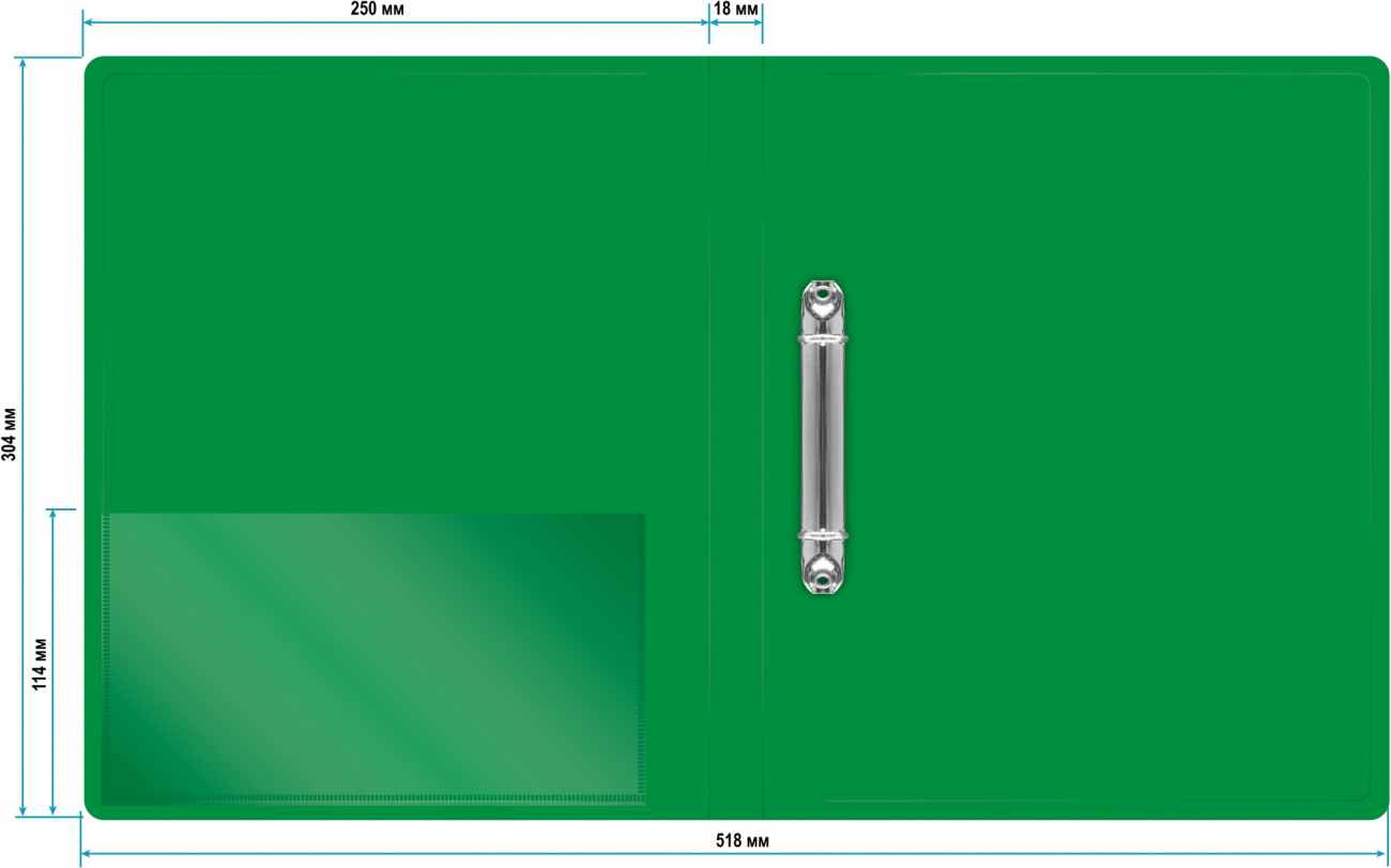 Папка на кольцах Бюрократ 2шт колец О-образные A4 18мм корешок пластик 0.7мм зеленый - фото 3