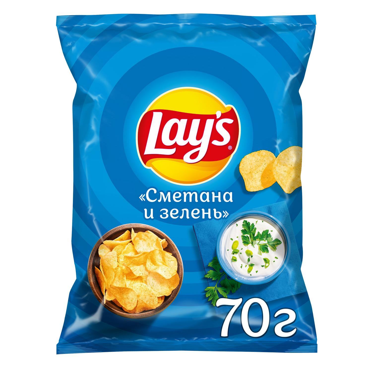 Чипсы из натурального картофеля Lays со вкусом сметаны и зелени 70г - фото 1