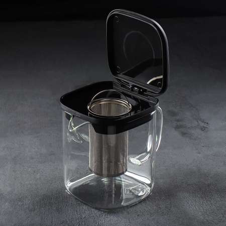 Чайник Sima-Land стеклянный заварочный «Кватро» 1 л с металлическим ситом цвет чёрный