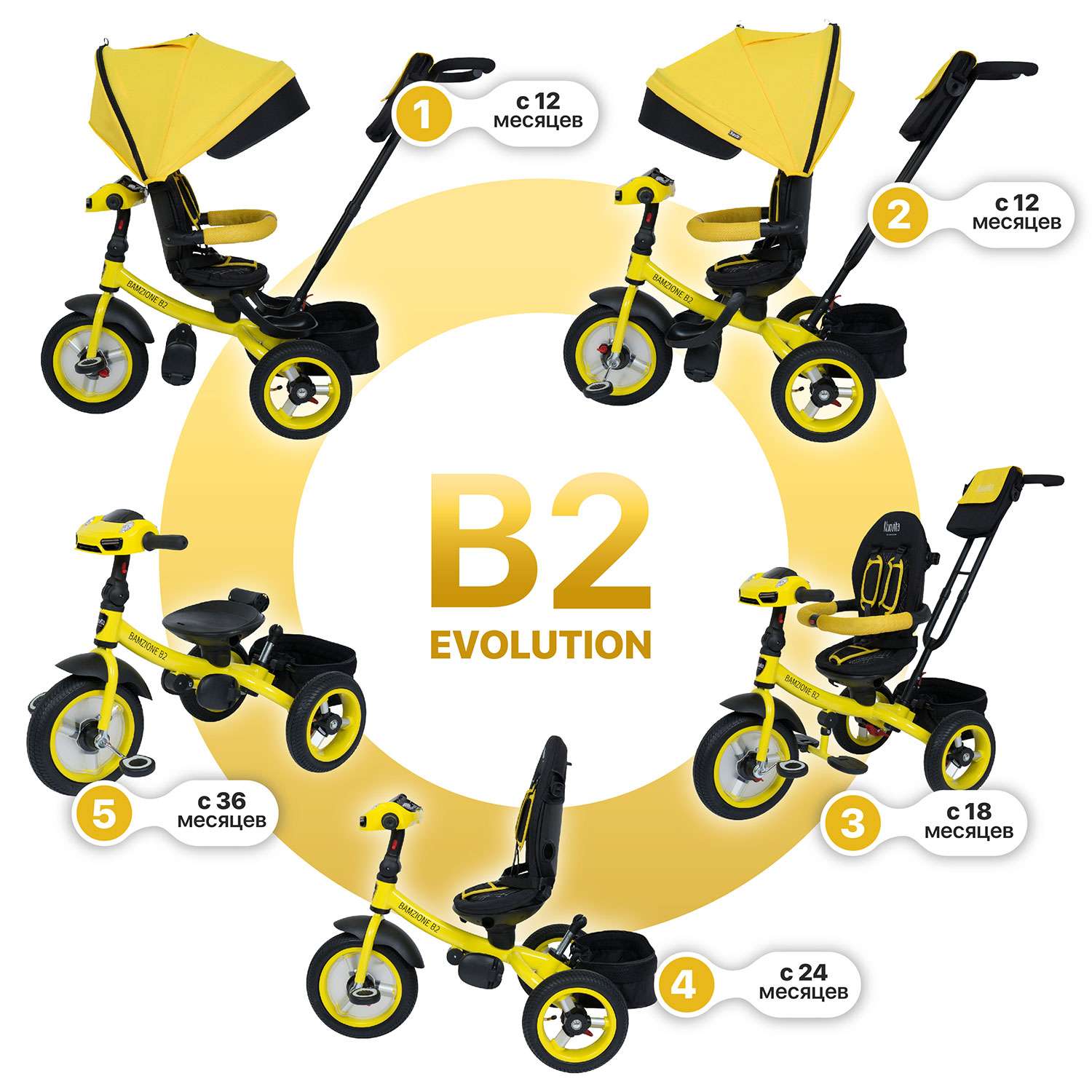 Трехколесный велосипед Nuovita Bamzione B2 Желтый - фото 3