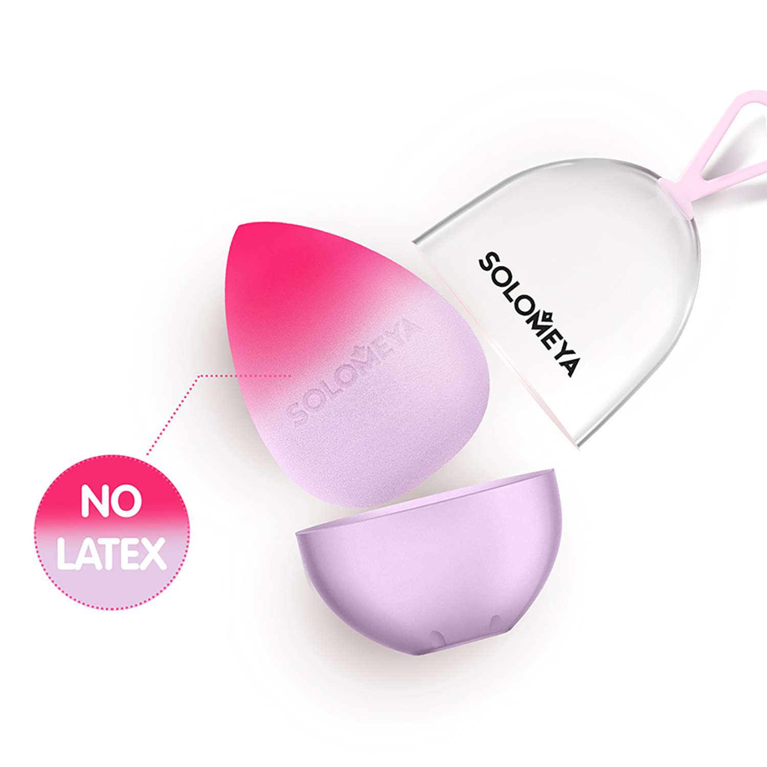 Спонж SOLOMEYA косметический для макияжа меняющий цвет Purple-pink в упаковке-яйцо - фото 1