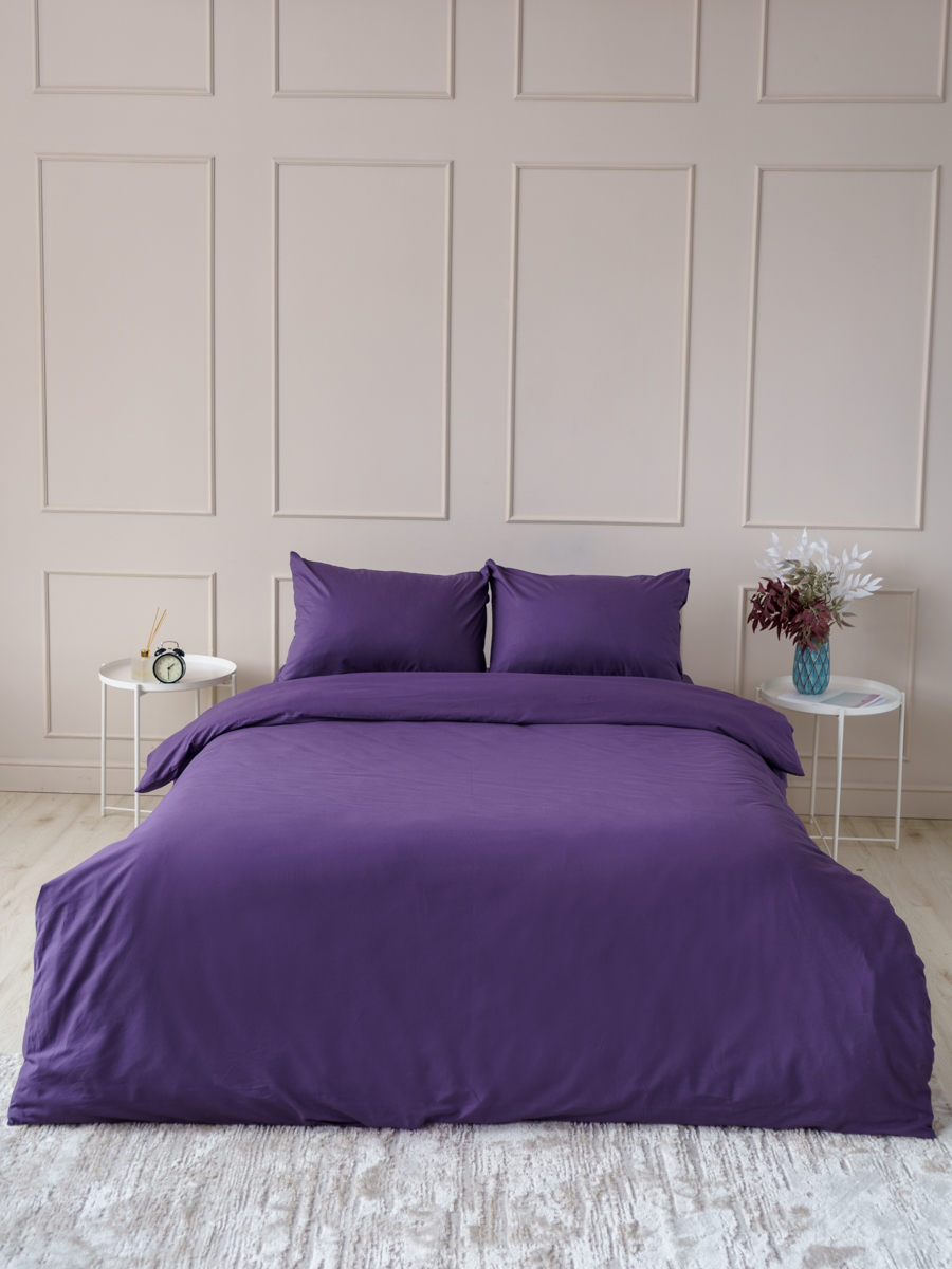 Комплект постельного белья IDEASON поплин 3 предмета 1.5 сп. фиолетовый - фото 1