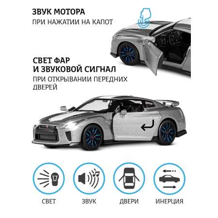 Машинка металлическая АВТОпанорама игрушка детская 1:32 Nissan GT-R R35 серый инерционная