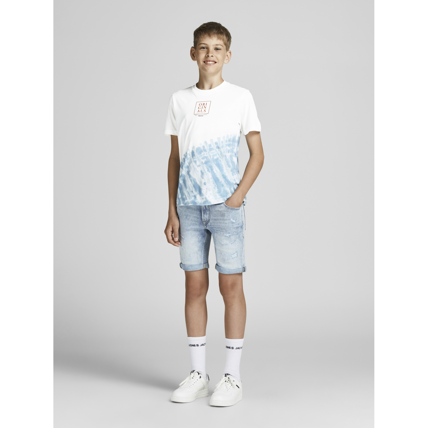 Футболка JACK AND JONES JUNIOR 12189322/Cloud Dancer/ENSIGNBLUE - фото 5